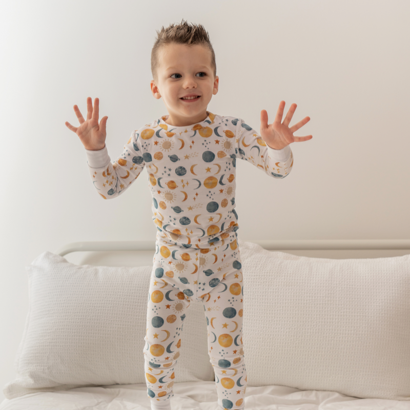 Toddler Bamboo Pajamas - Planets and Blue Stars
