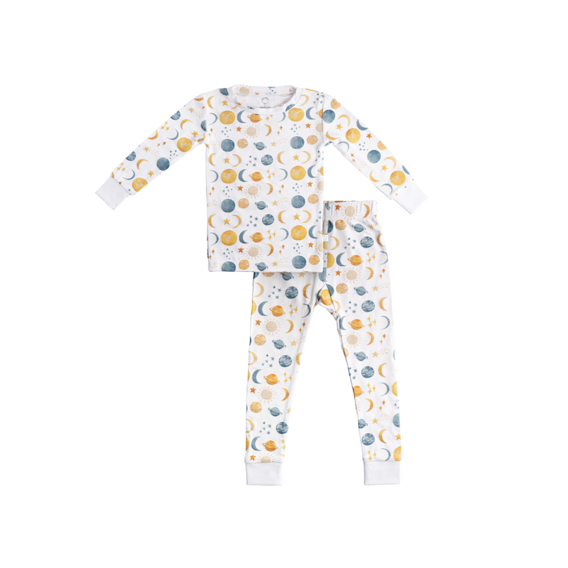 Toddler Bamboo Pajamas - Planets and Blue Stars