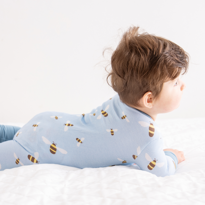 Baby Bamboo Pajamas w/ DreamCuffs® - Blue Bees