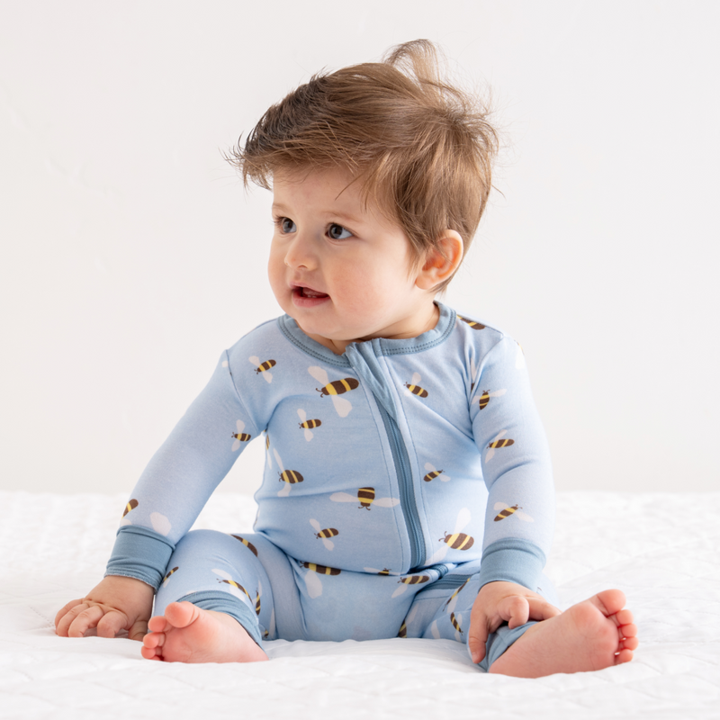 Baby Bamboo Pajamas w/ DreamCuffs® - Blue Bees