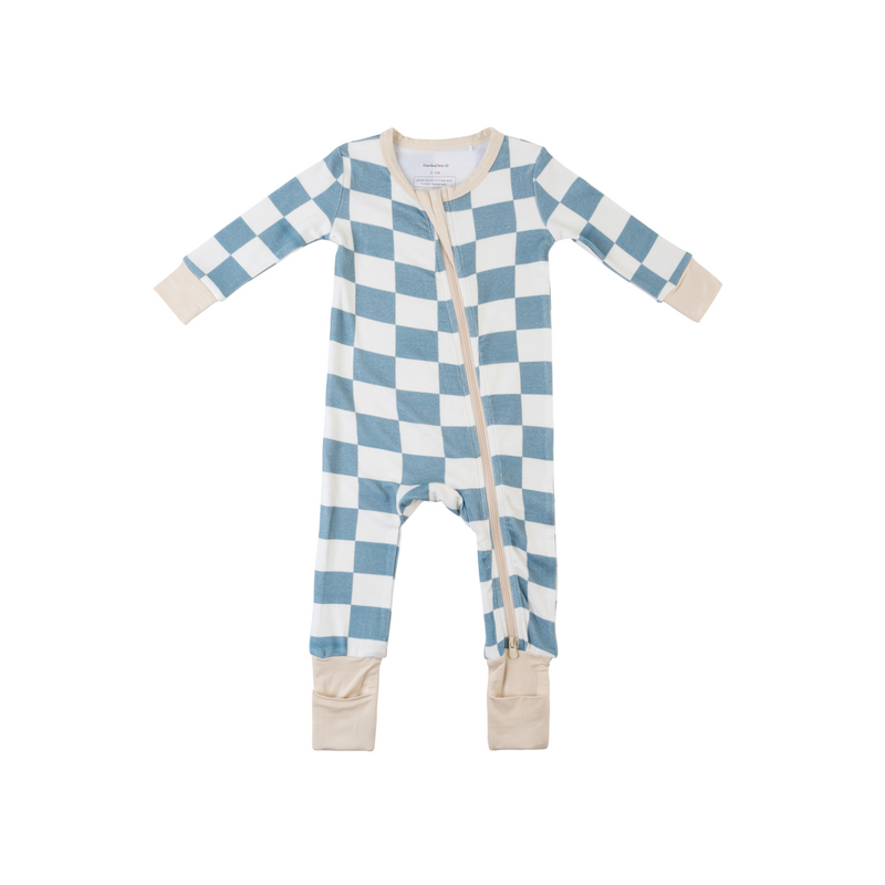 Baby Bamboo Pajamas w/ DreamCuffs® - Blueberry Checkerboard