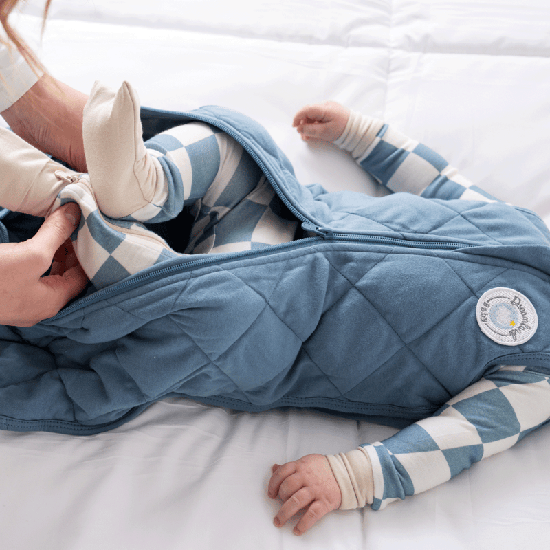 Baby Bamboo Pajamas w/ DreamCuffs® - Blueberry Checkerboard