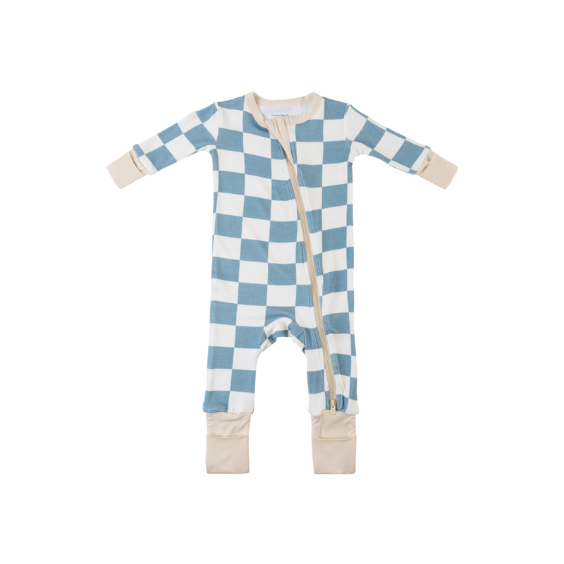 Baby Bamboo Pajamas w/ DreamCuffs® - Blueberry Checkerboard