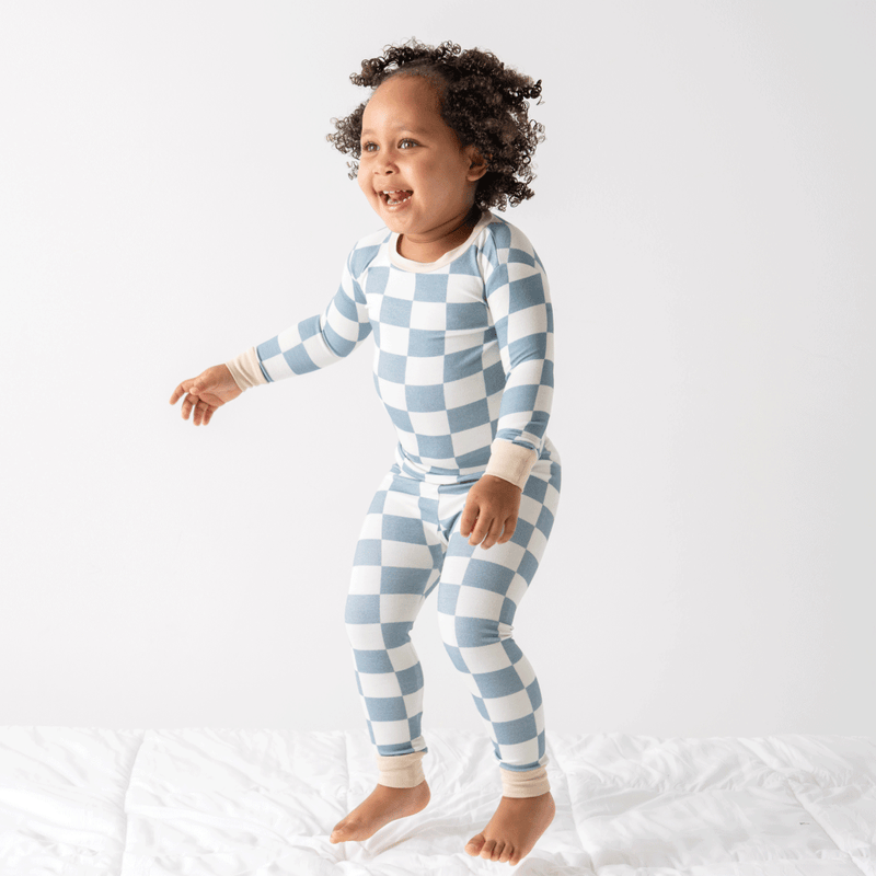 Baby Bamboo Pajamas w/ DreamCuffs® - Blueberry Checkerboard